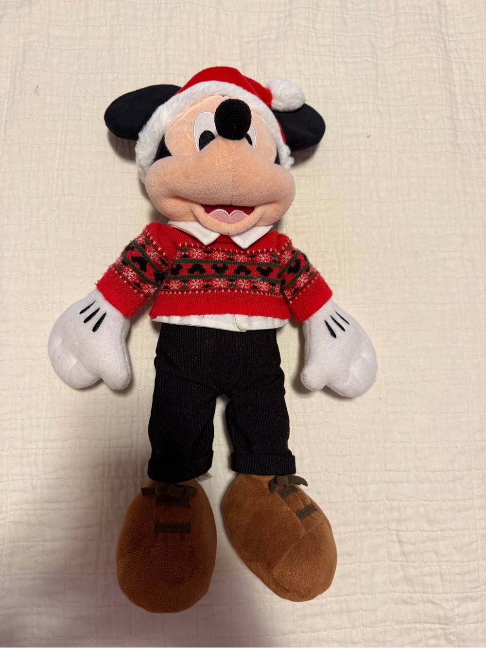 Disney Mickey Mouse Plush in Red Holiday Sweater and Santa Hat